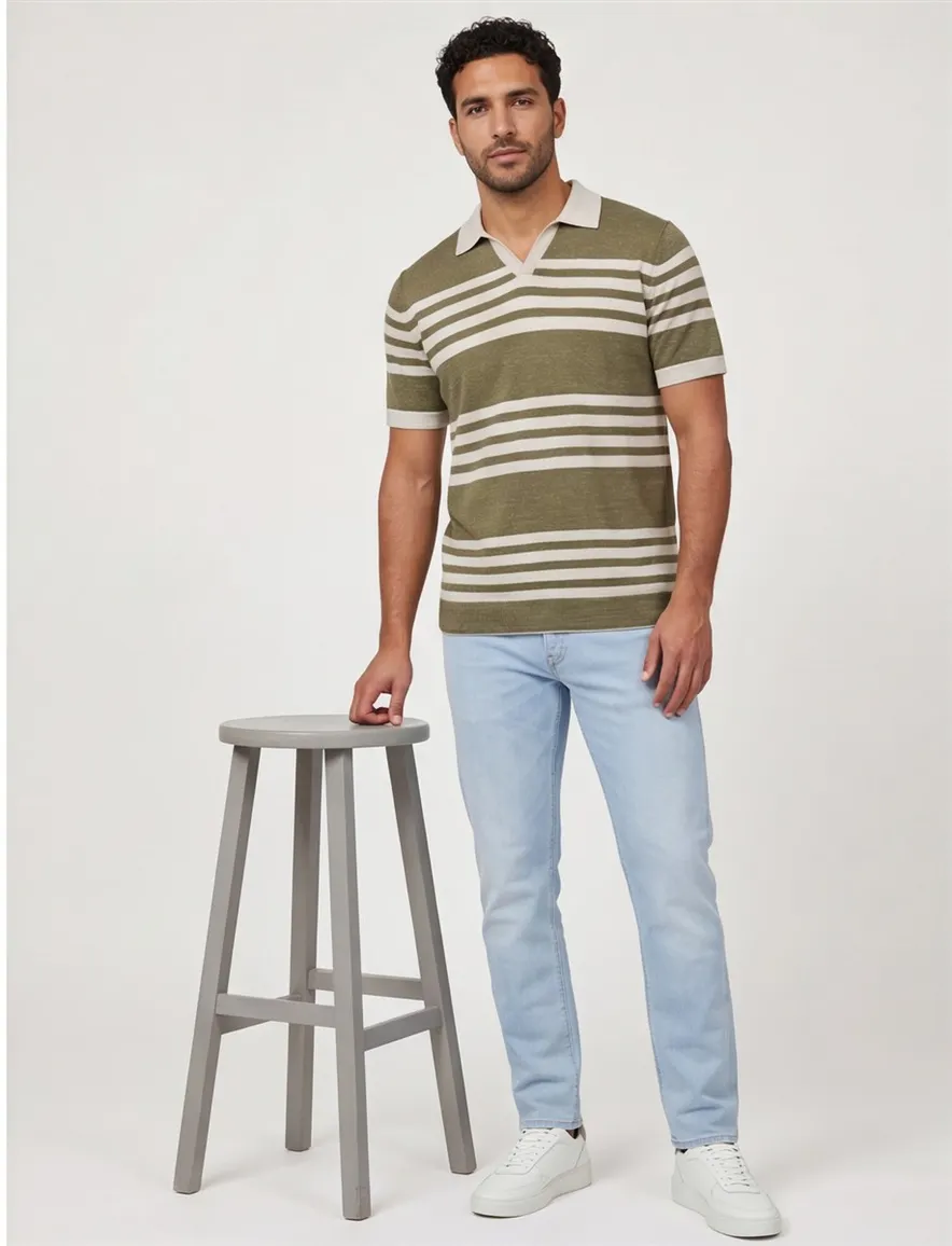 Cast Iron poloshirt strepen khaki