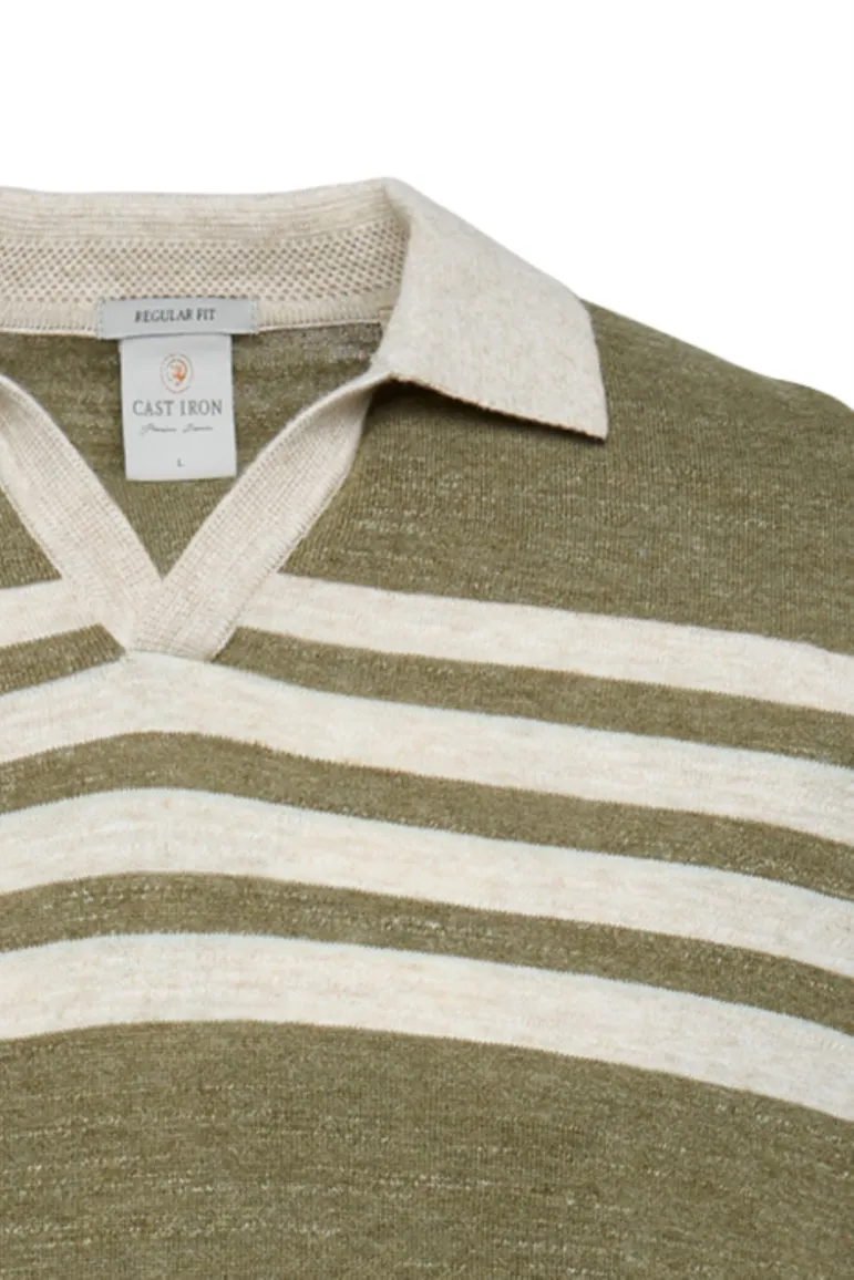 Cast Iron poloshirt strepen khaki