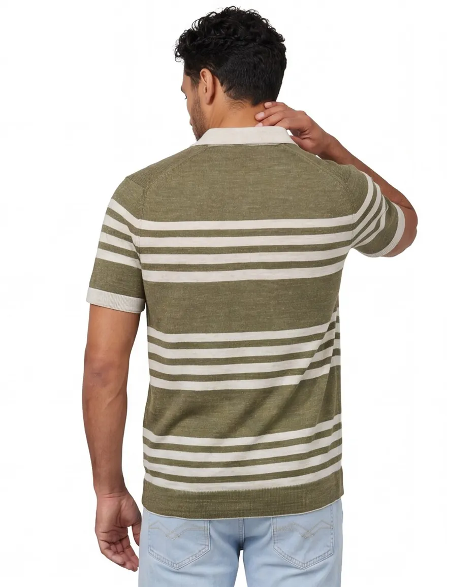Cast Iron poloshirt strepen khaki