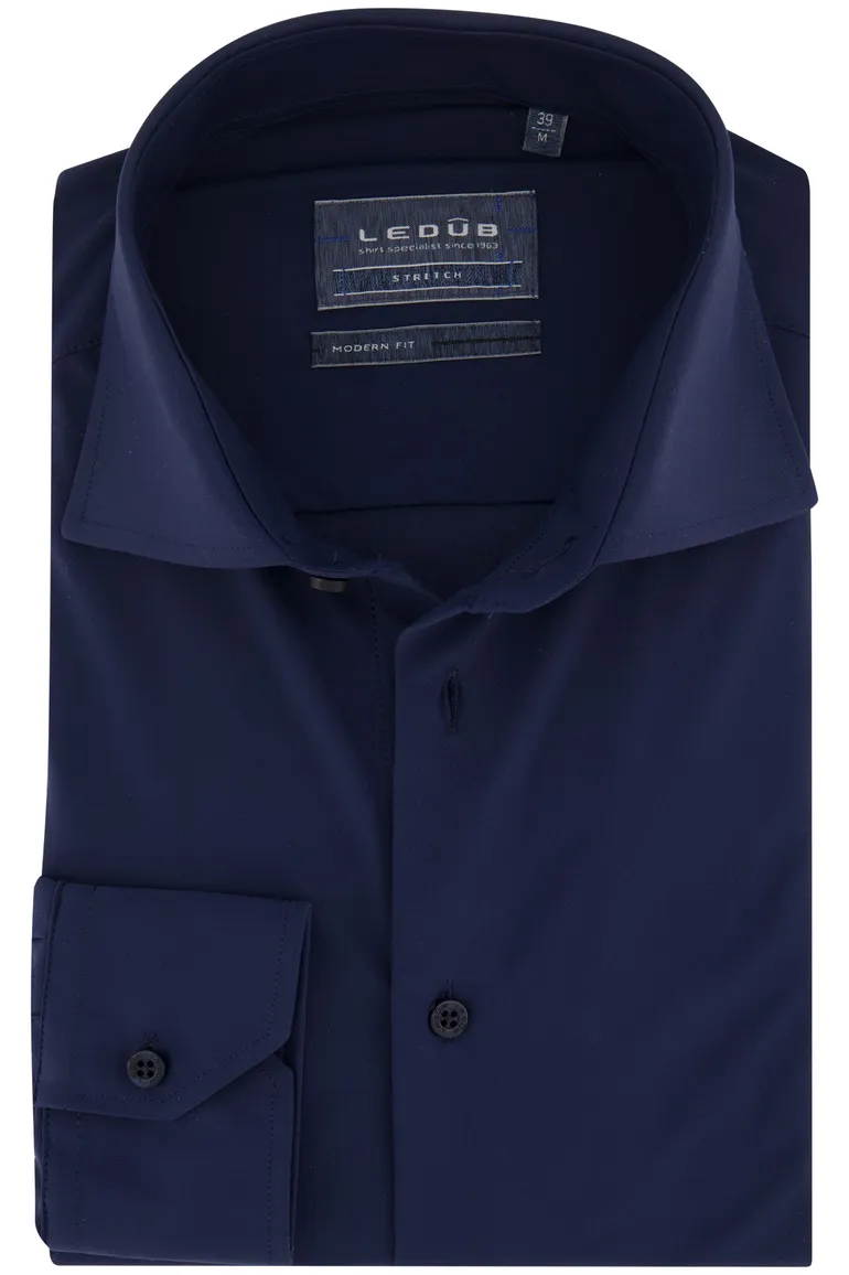 overhemd mouwlengte 7 Ledub Modern Fit donkerblauw effen normale fit