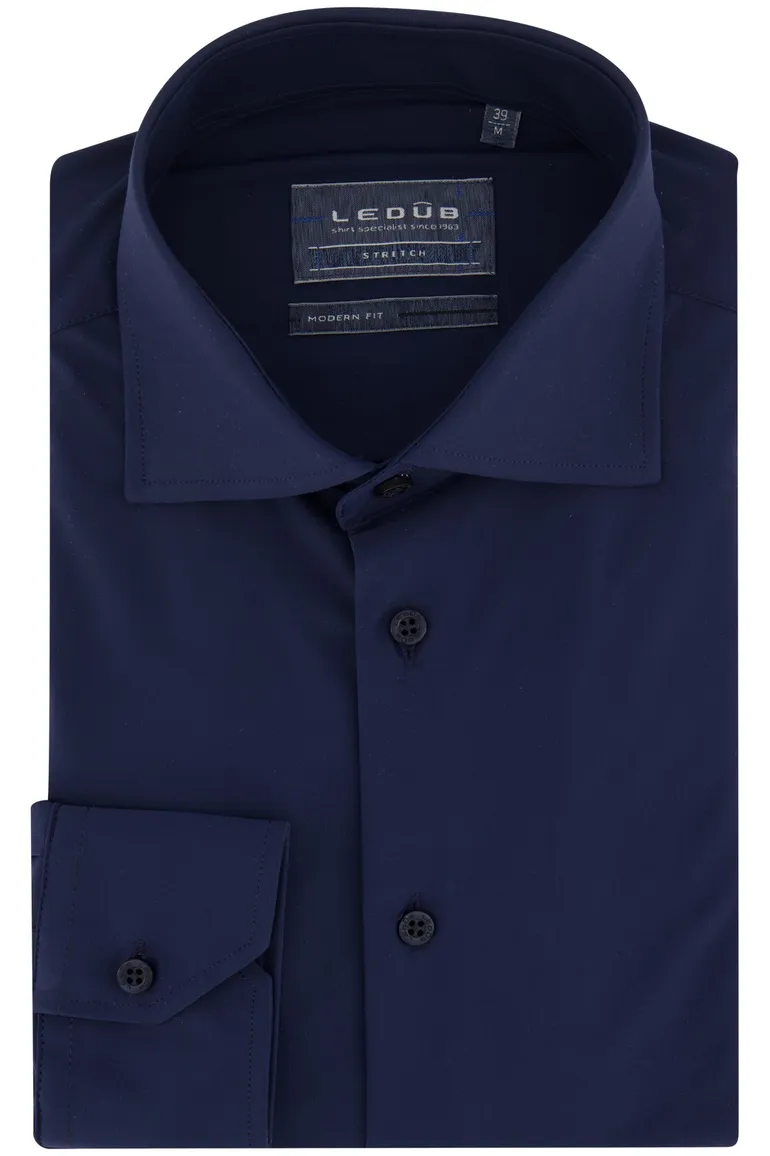 overhemd mouwlengte 7 Ledub Modern Fit donkerblauw effen normale fit