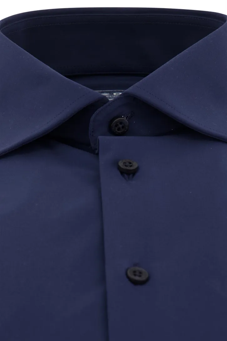 Ledub overhemd mouwlengte 7 Modern Fit donkerblauw effen normale fit
