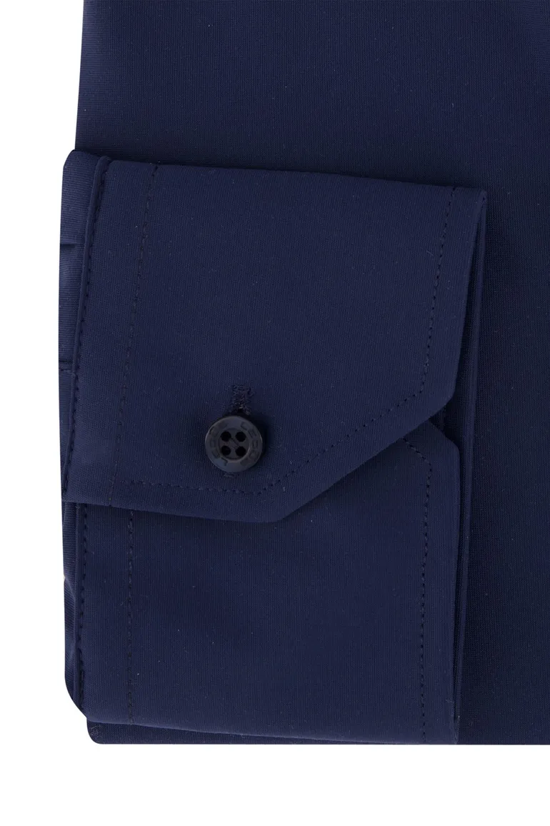 overhemd mouwlengte 7 Ledub Modern Fit donkerblauw effen normale fit