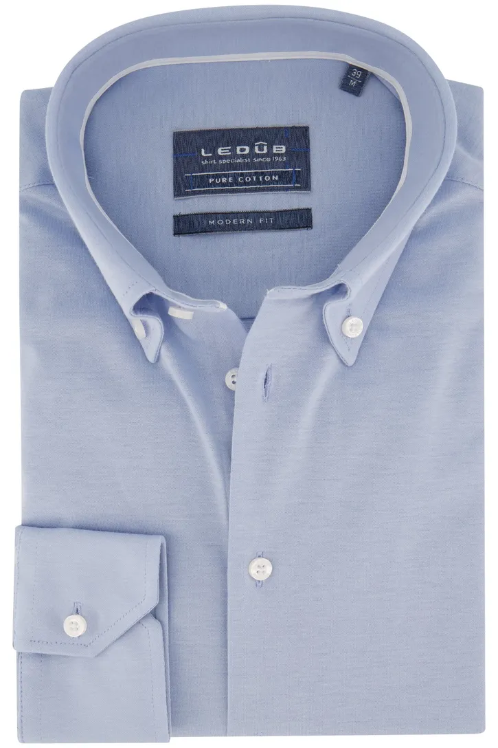 Ledub overhemd mouwlengte 7 Modern Fit lichtblauw effen katoen normale fit
