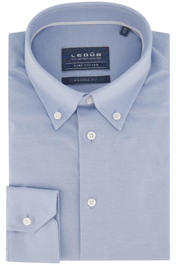 Ledub overhemd mouwlengte 7 Modern Fit lichtblauw effen katoen normale fit