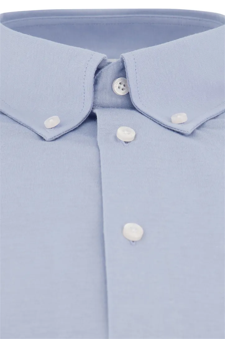 Ledub overhemd mouwlengte 7 Modern Fit lichtblauw effen katoen normale fit