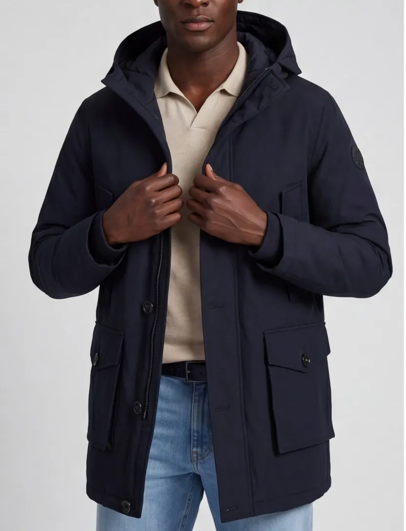 Airforce winterjas donkerblauw slim fit effen rits + knoop