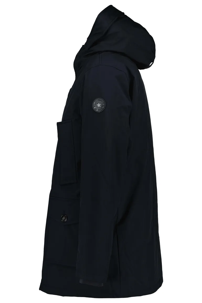 Airforce winterjas donkerblauw effen rits + knoop slim fit