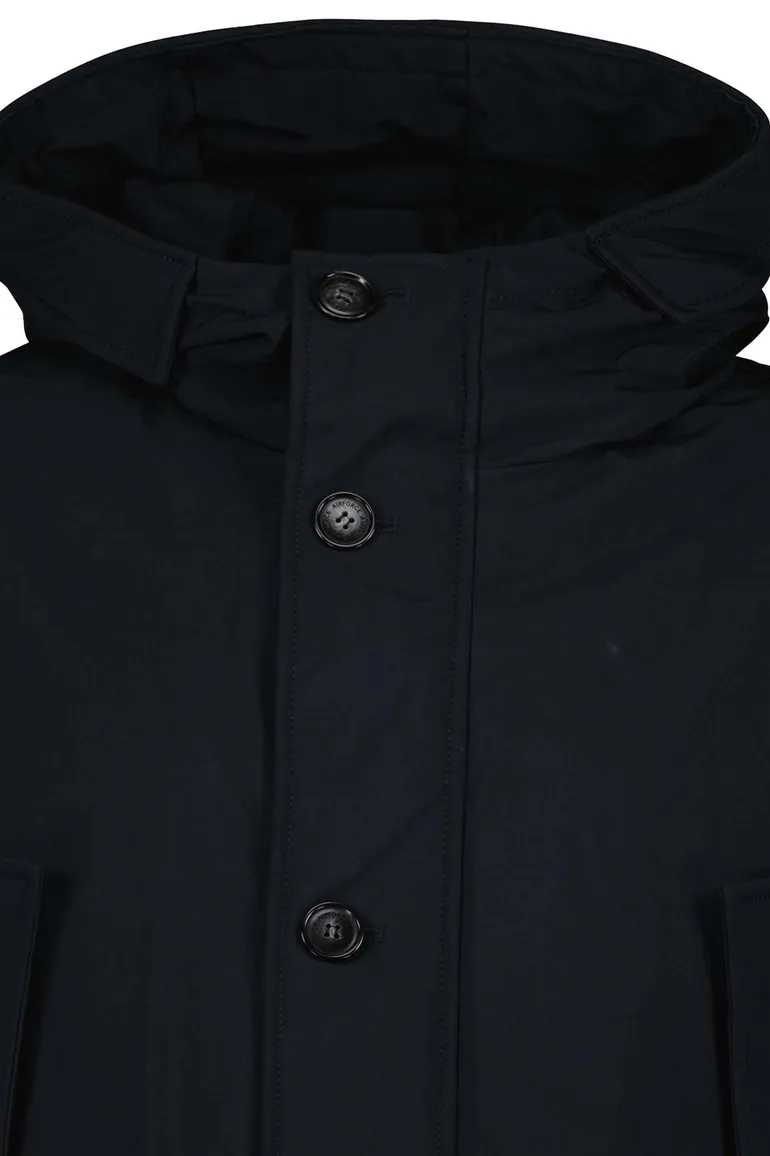 Airforce winterjas donkerblauw effen rits + knoop slim fit