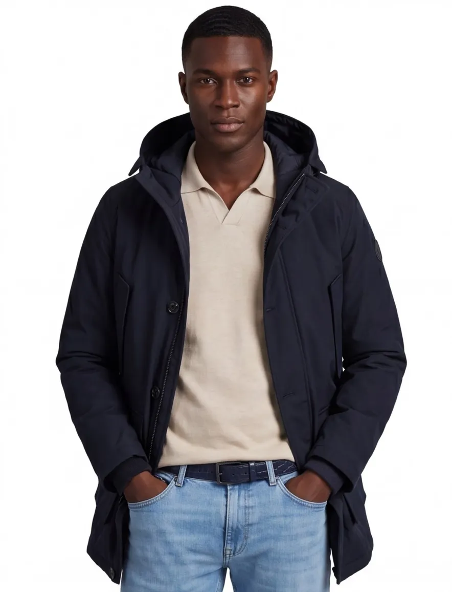 Airforce winterjas donkerblauw effen rits + knoop slim fit