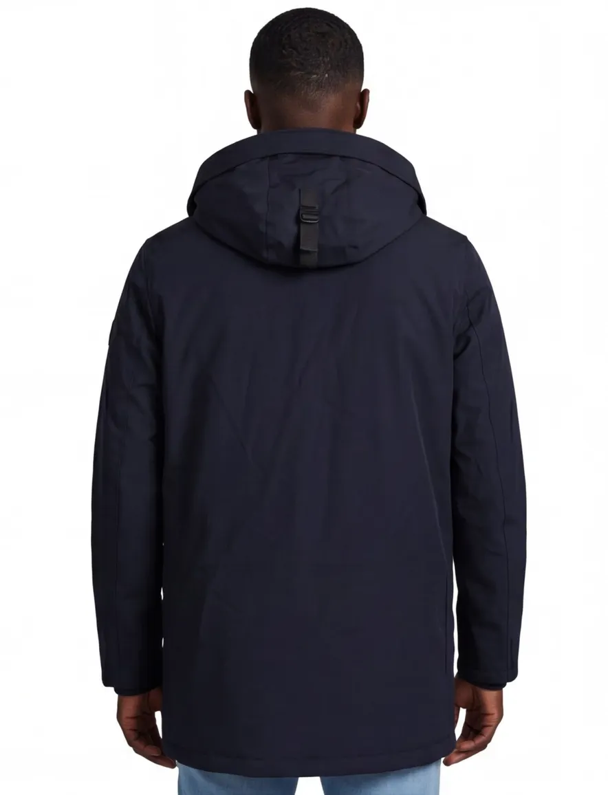 Airforce winterjas donkerblauw effen rits + knoop slim fit