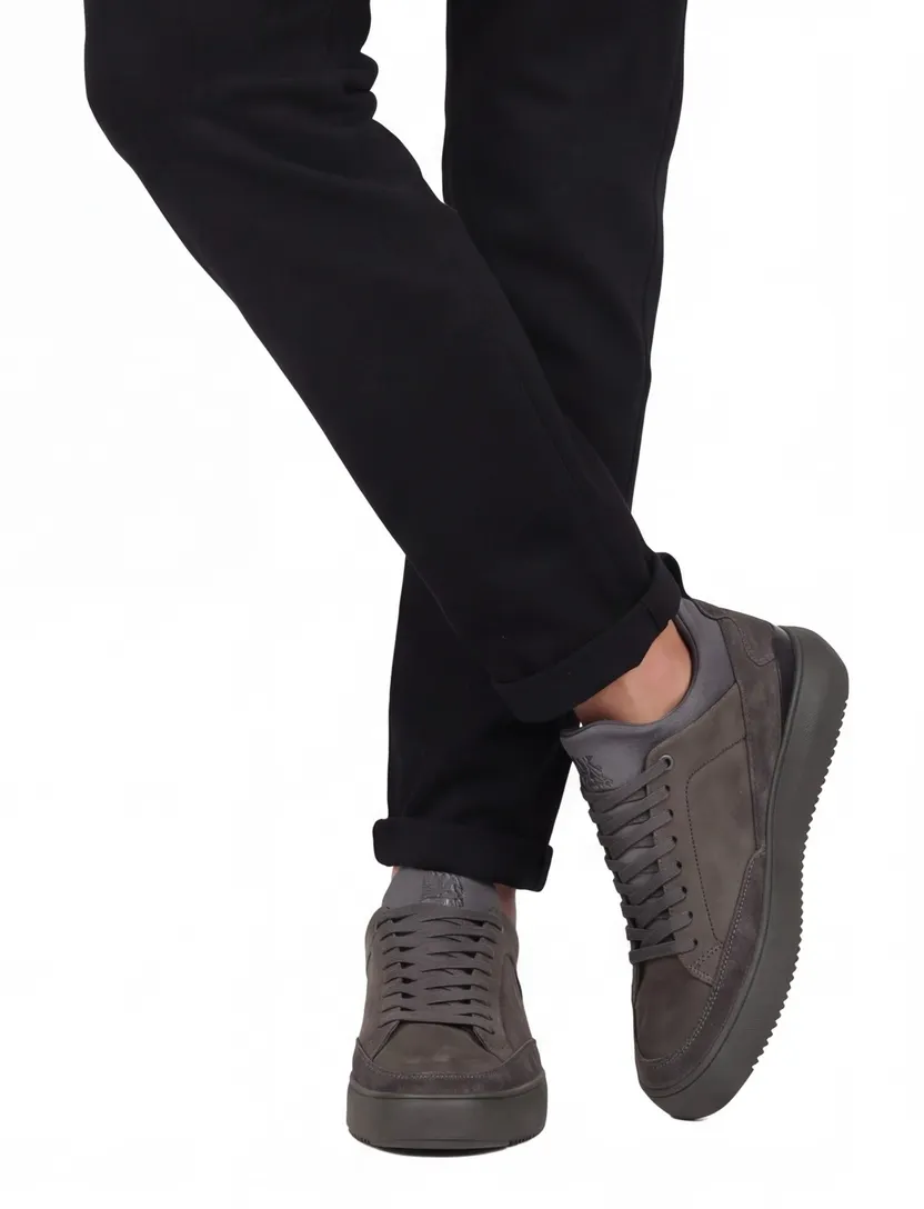 Blackstone sneakers effen leer grijs