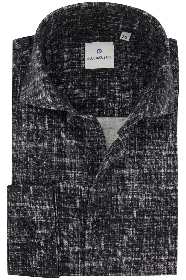 Blue Industry casual overhemd slim fit zwart geprint katoen