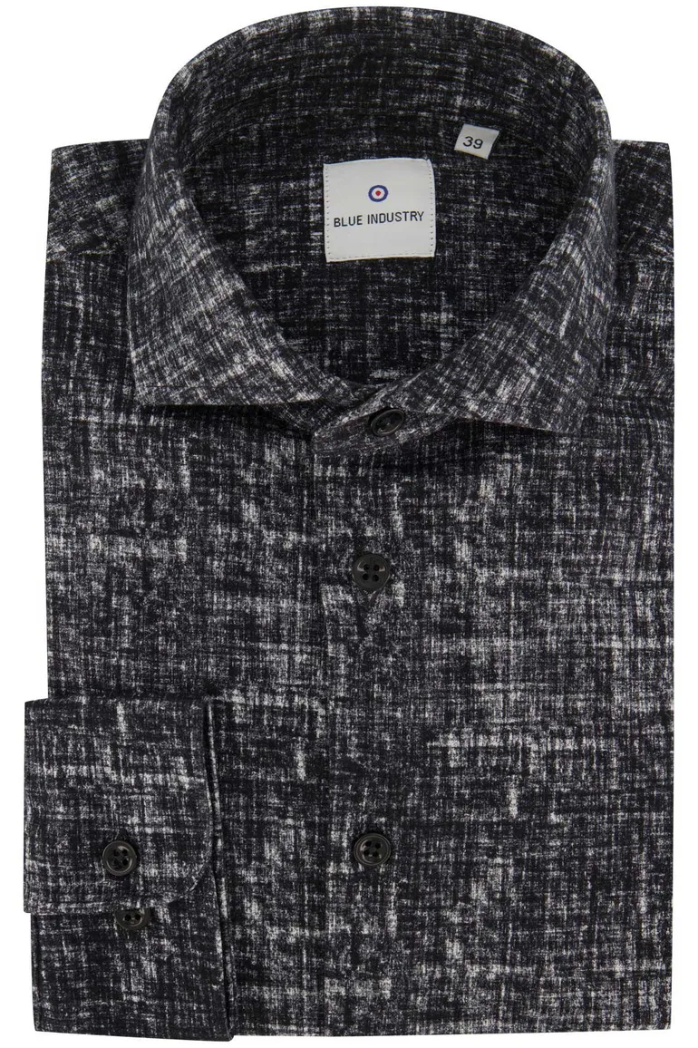 Blue Industry casual overhemd slim fit zwart geprint katoen