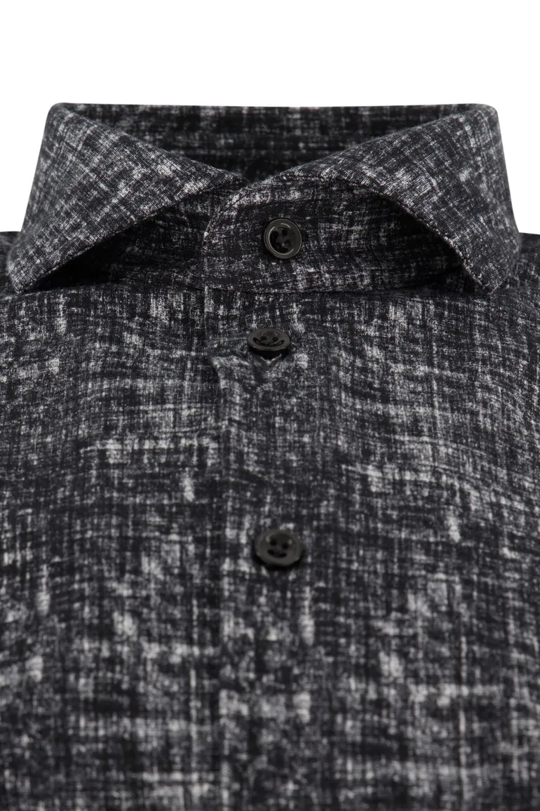 Blue Industry casual overhemd slim fit zwart geprint katoen