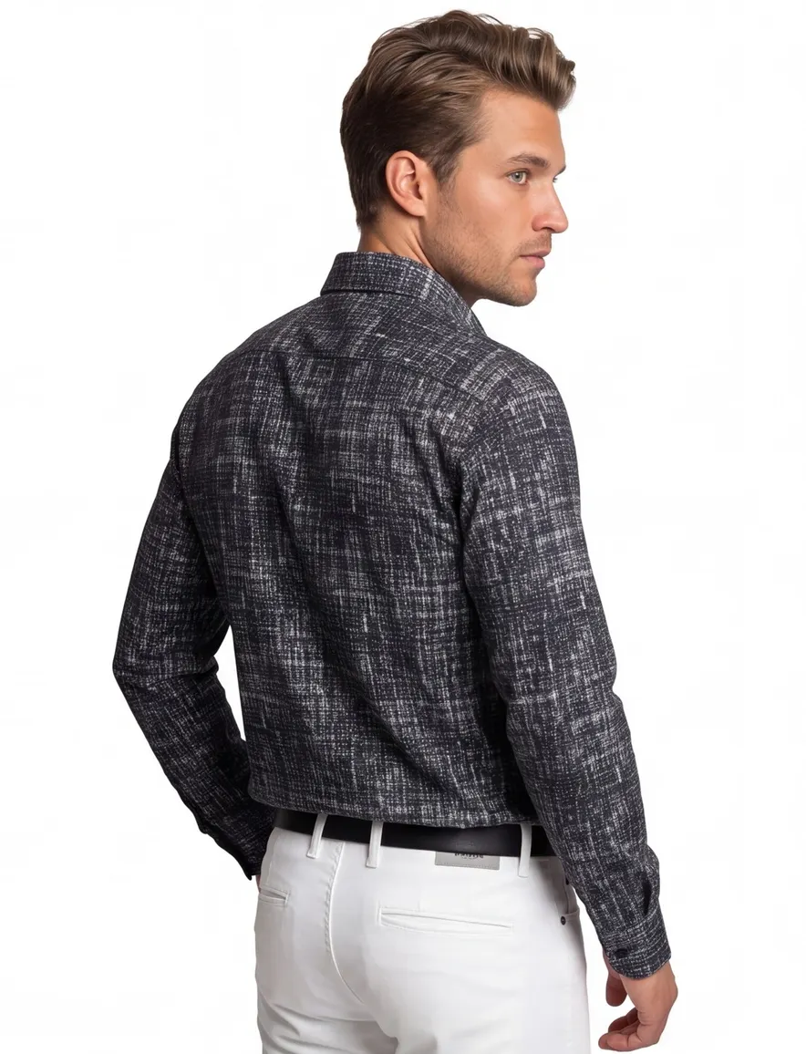 casual overhemd Blue Industry zwart geprint katoen slim fit