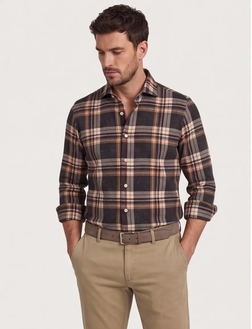 casual overhemd Blue Industry bruin geruit katoen normale fit