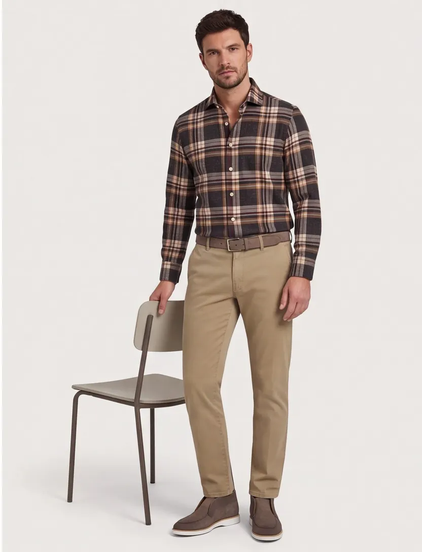Blue Industry casual overhemd bruin geruit katoen normale fit