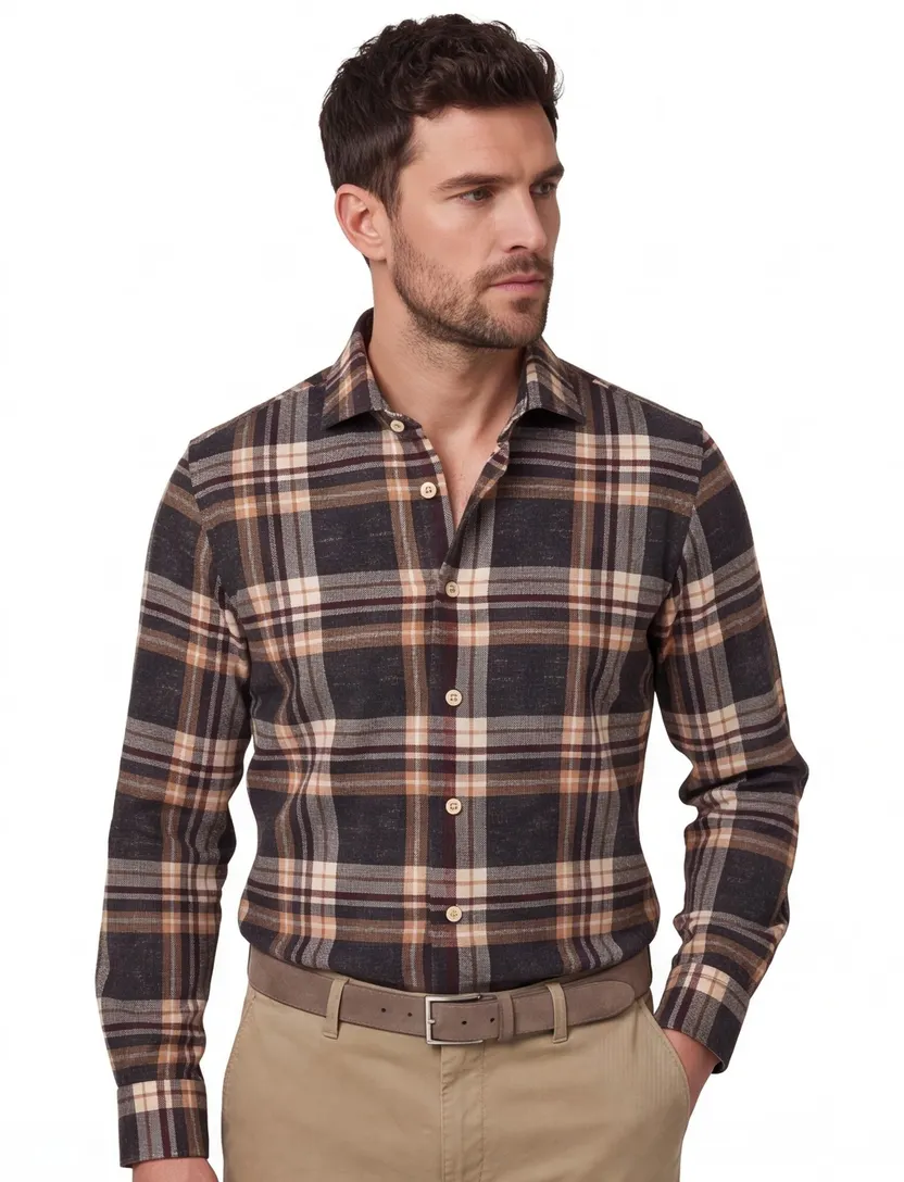 Blue Industry casual overhemd bruin geruit katoen normale fit