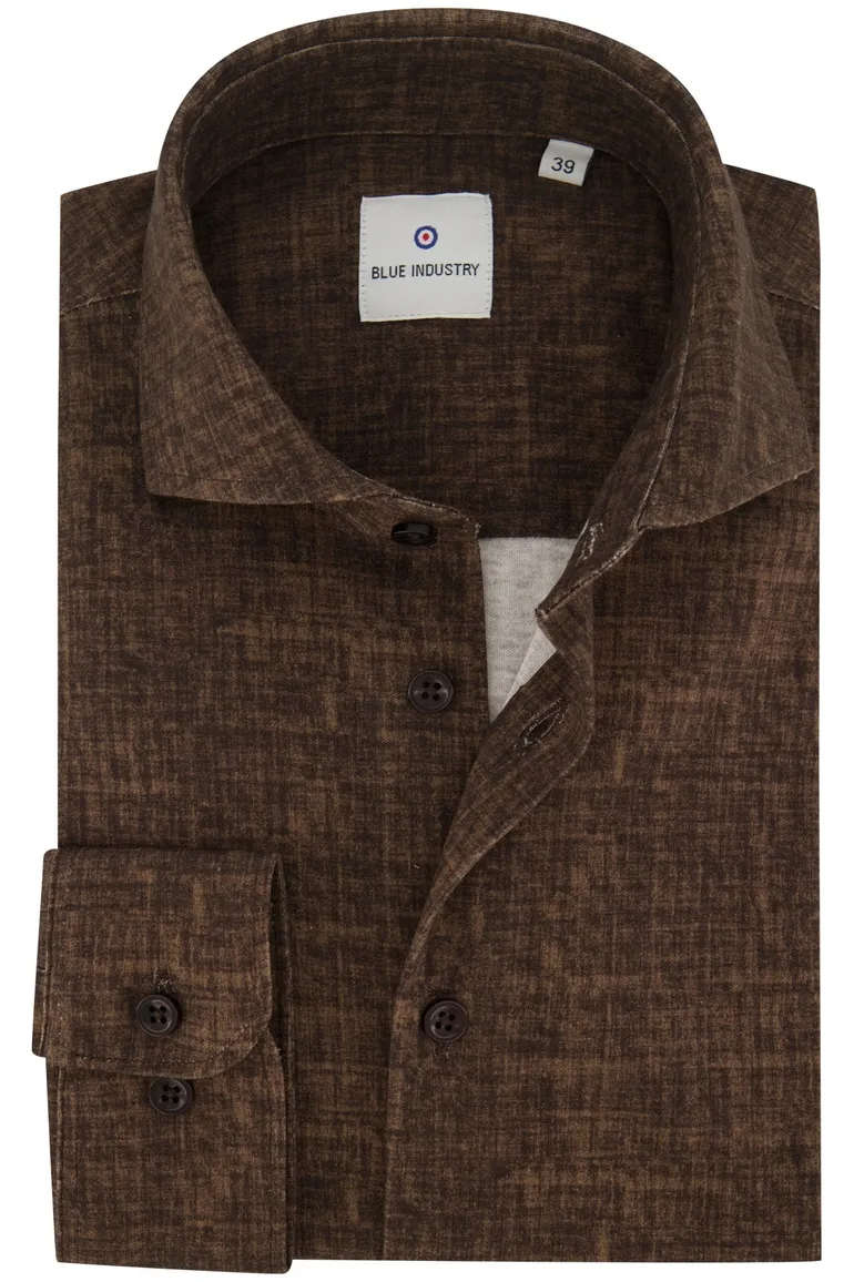 Blue Industry casual overhemd slim fit bruin geprint katoen
