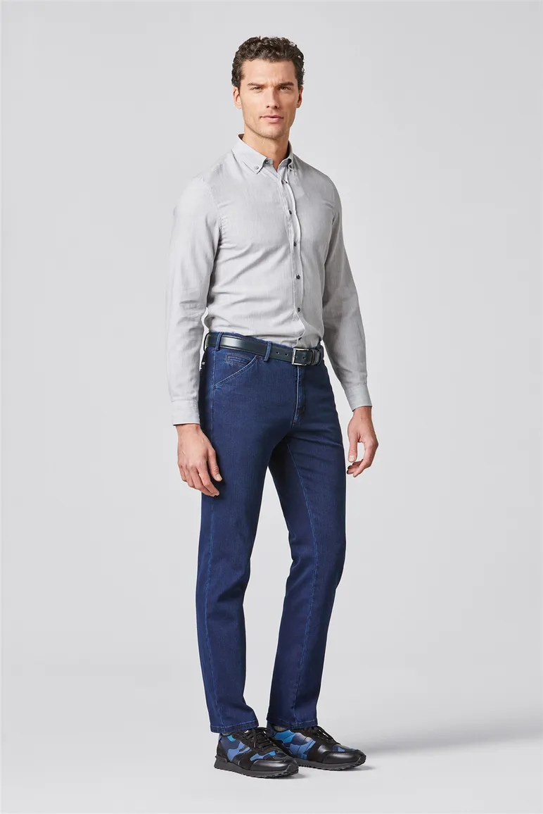 jeans Meyer blauw effen katoen, polyester, stretch, wol Chicago