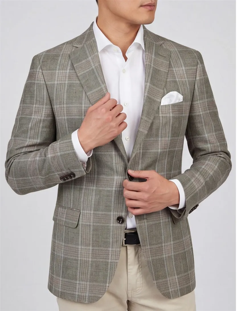 Carl Gross Modern Fit colbert Sakko zeegroen geruit
