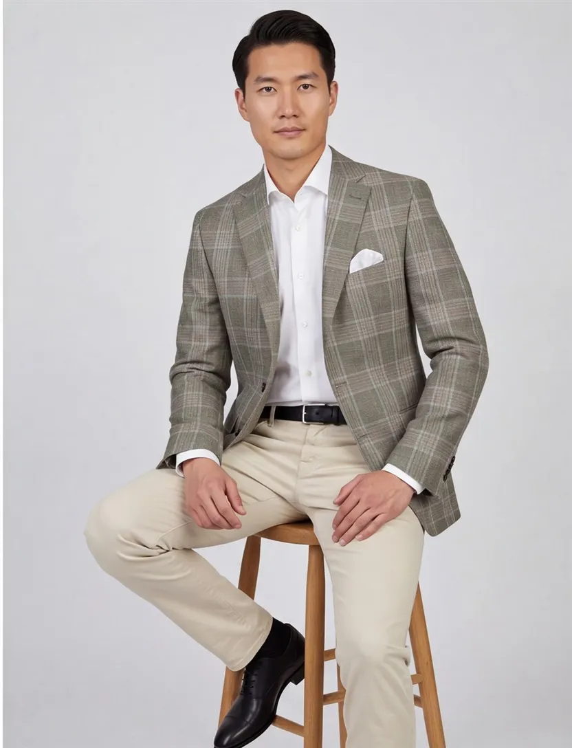 Carl Gross Modern Fit colbert Sakko zeegroen geruit