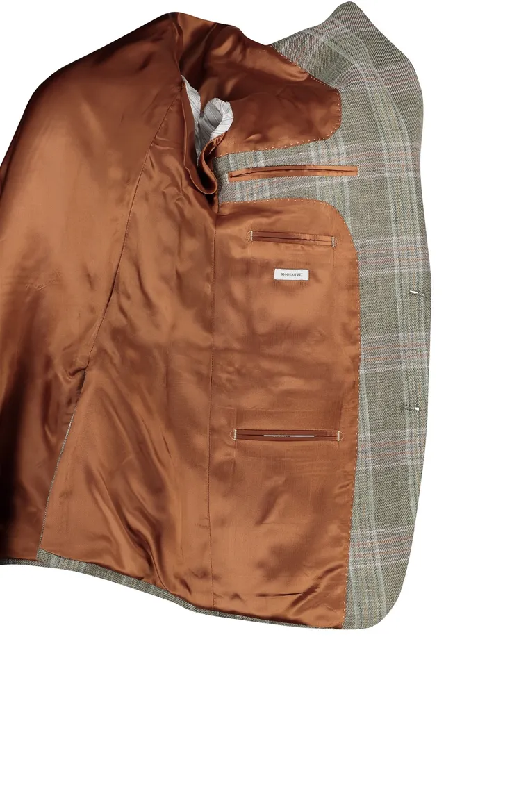 Carl Gross Modern Fit colbert Sakko zeegroen geruit