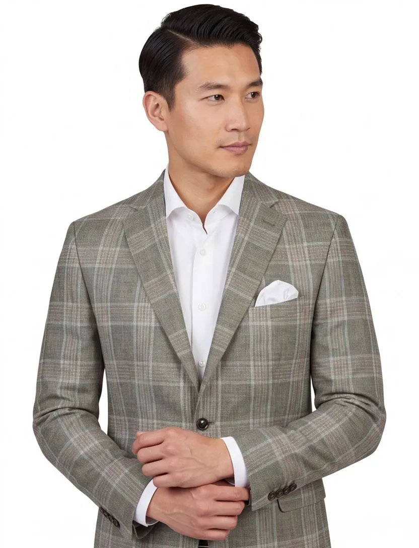 Carl Gross Modern Fit colbert Sakko zeegroen geruit