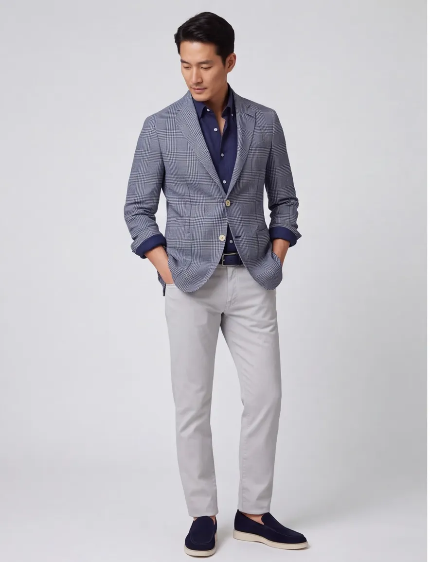 Dressler colbert blauw geruit wol slim fit
