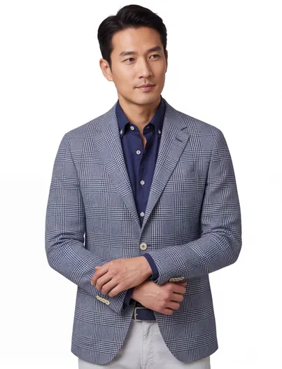 Dressler Dressler colbert blauw geruit wol slim fit