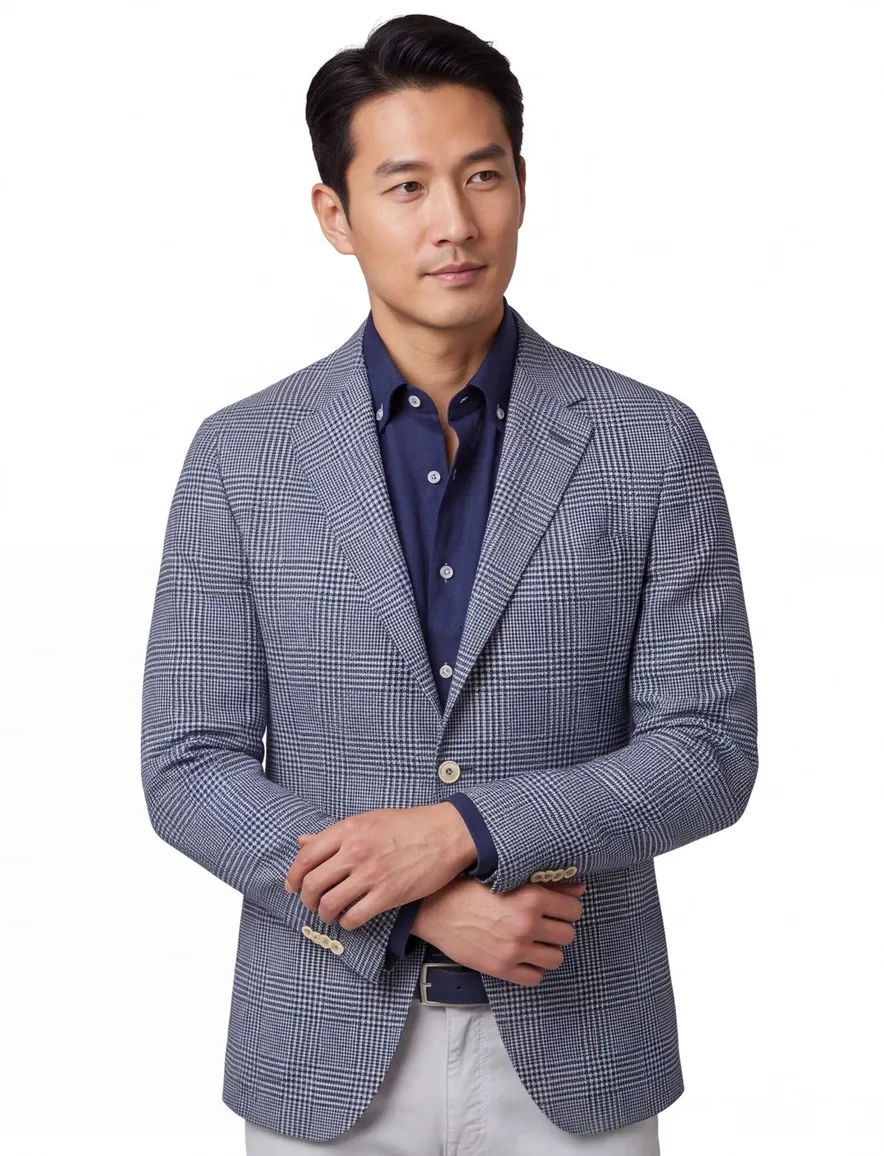 Dressler colbert blauw geruit wol slim fit