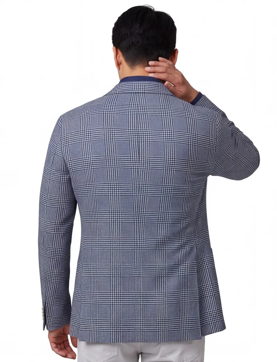 Dressler colbert blauw geruit wol slim fit
