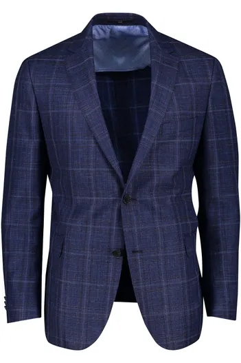 Dressler Dressler colbert blauw geruit wol slim fit