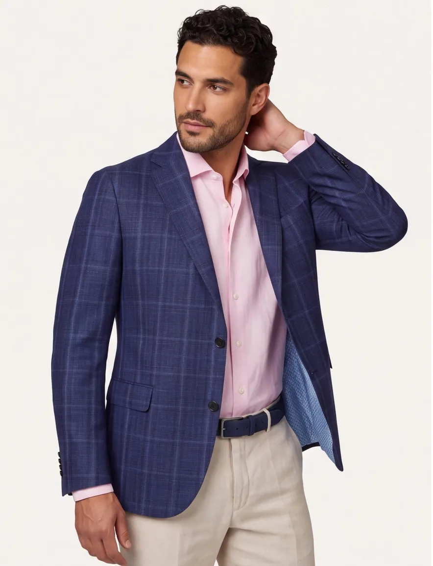 Dressler colbert blauw geruit wol slim fit