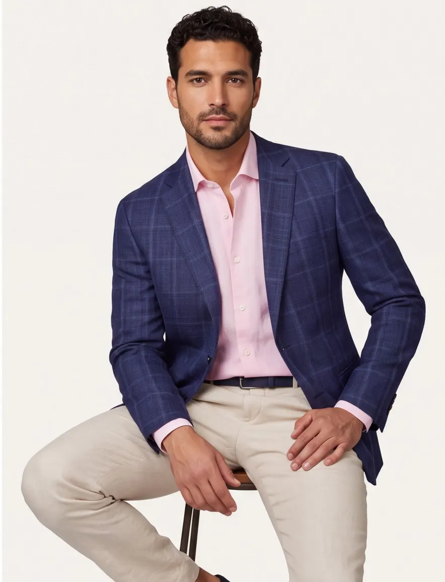 Dressler colbert blauw geruit wol slim fit