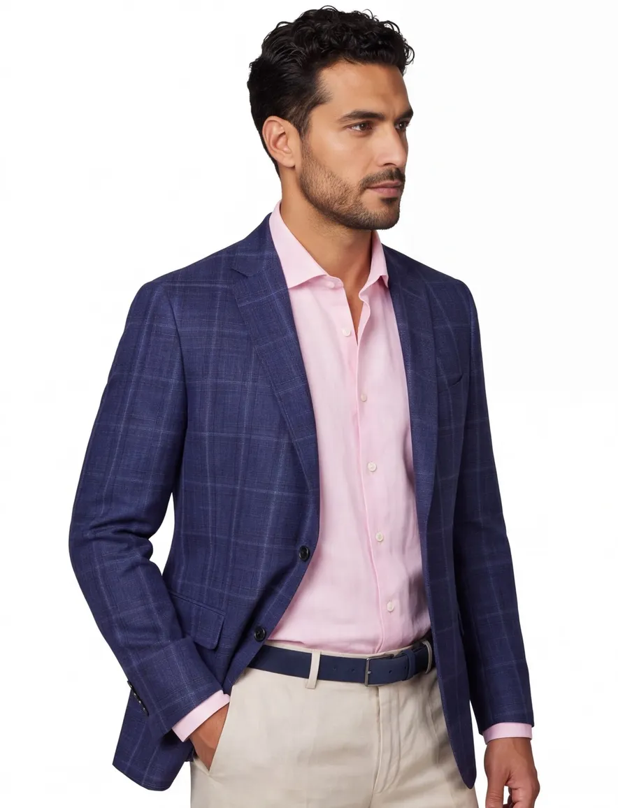 Dressler colbert blauw geruit wol slim fit