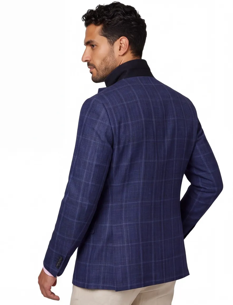 Dressler colbert blauw geruit wol slim fit
