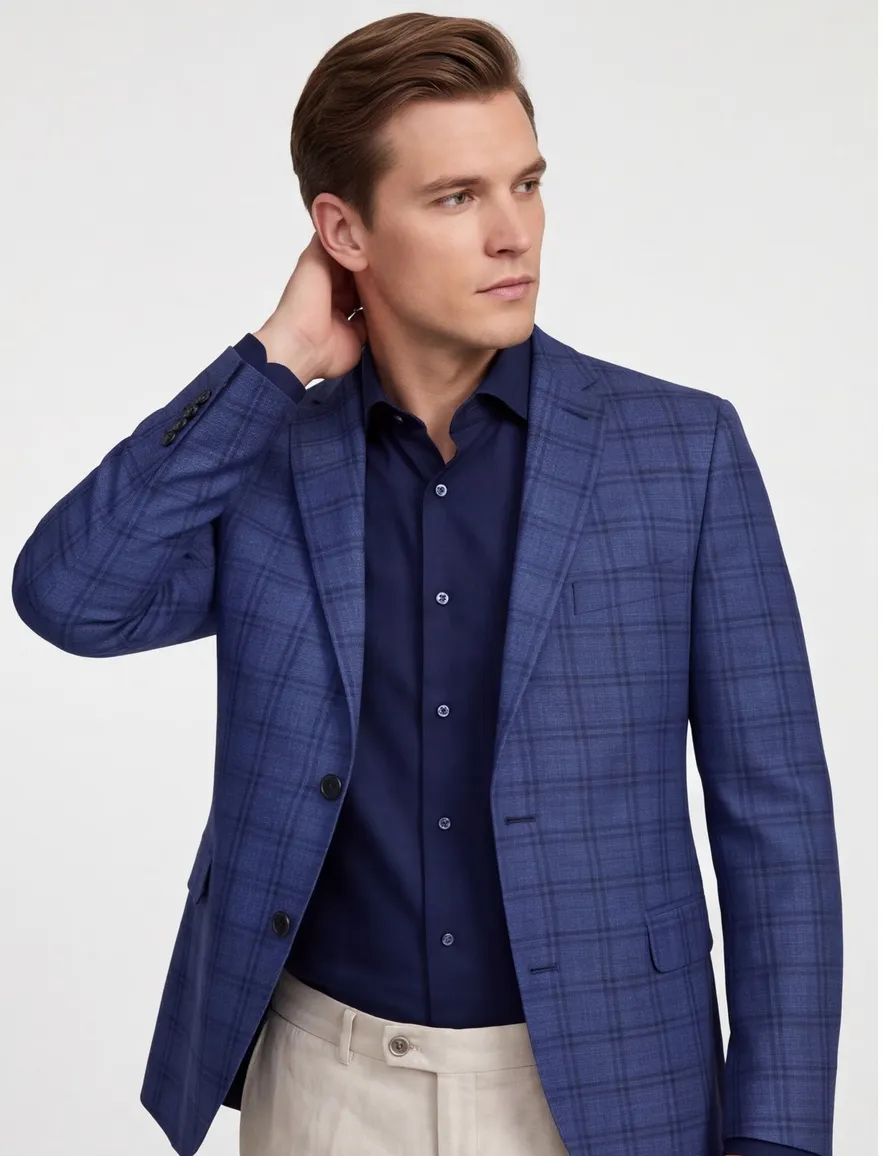 Blauw geruit Dressler colbert wol slim fit herenmode