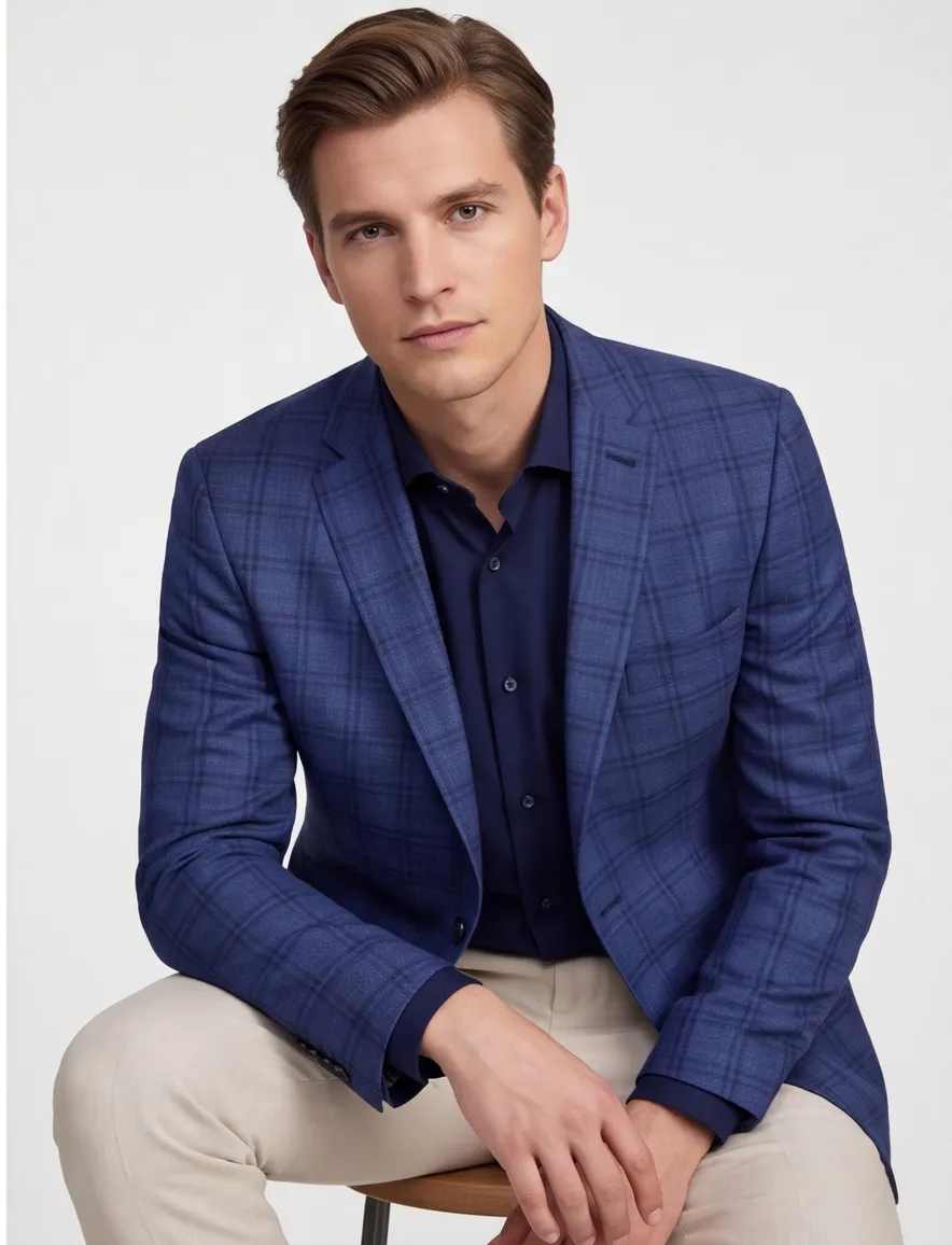 Blauw geruit Dressler colbert wol slim fit herenmode