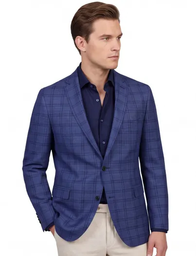 Dressler Blauw geruit Dressler colbert wol slim fit herenmode