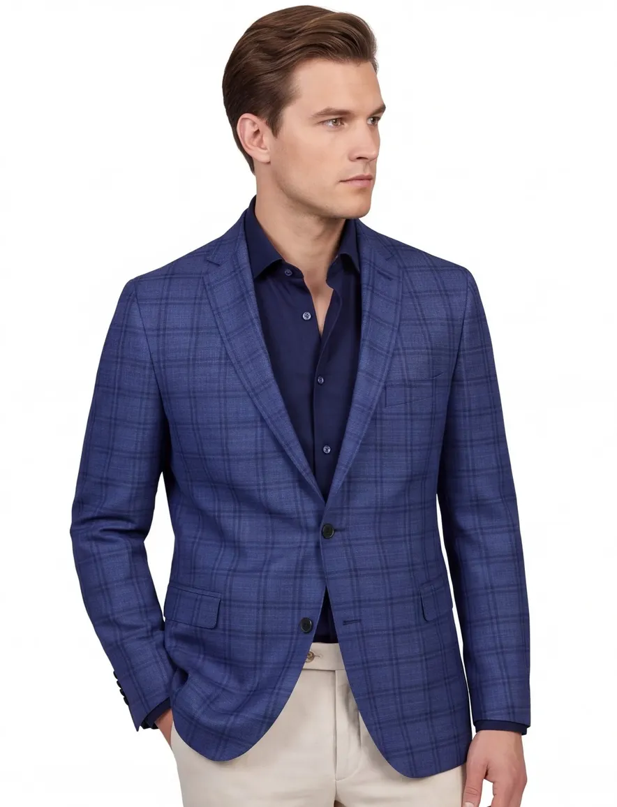 Blauw geruit Dressler colbert wol slim fit herenmode