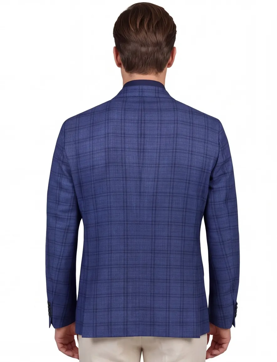 Blauw geruit Dressler colbert wol slim fit herenmode
