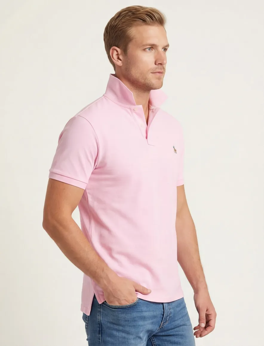 polo Polo Ralph Lauren Custom Slim Fit roze effen katoen normale fit