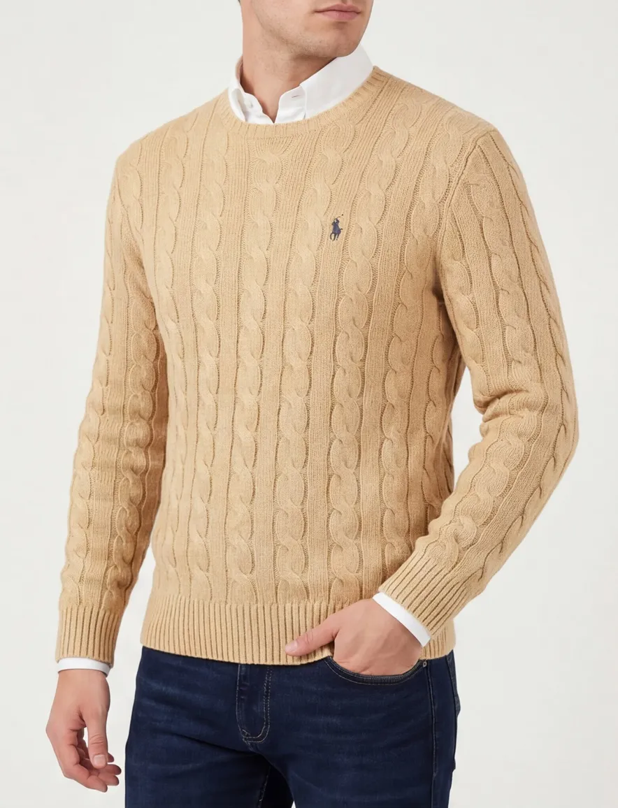 Polo Ralph Lauren trui ronde hals beige effen katoen
