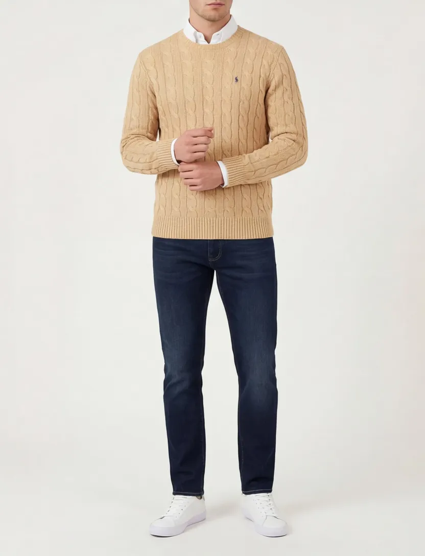 Polo Ralph Lauren trui beige effen katoen ronde hals