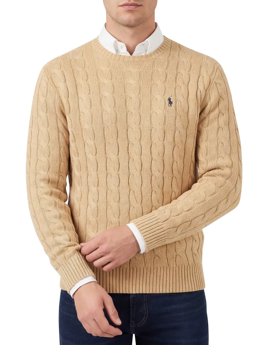 Polo Ralph Lauren trui ronde hals beige effen katoen