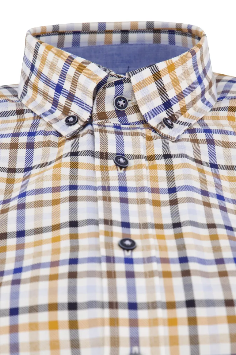 casual overhemd Giordano bruin geruit katoen wijde fit