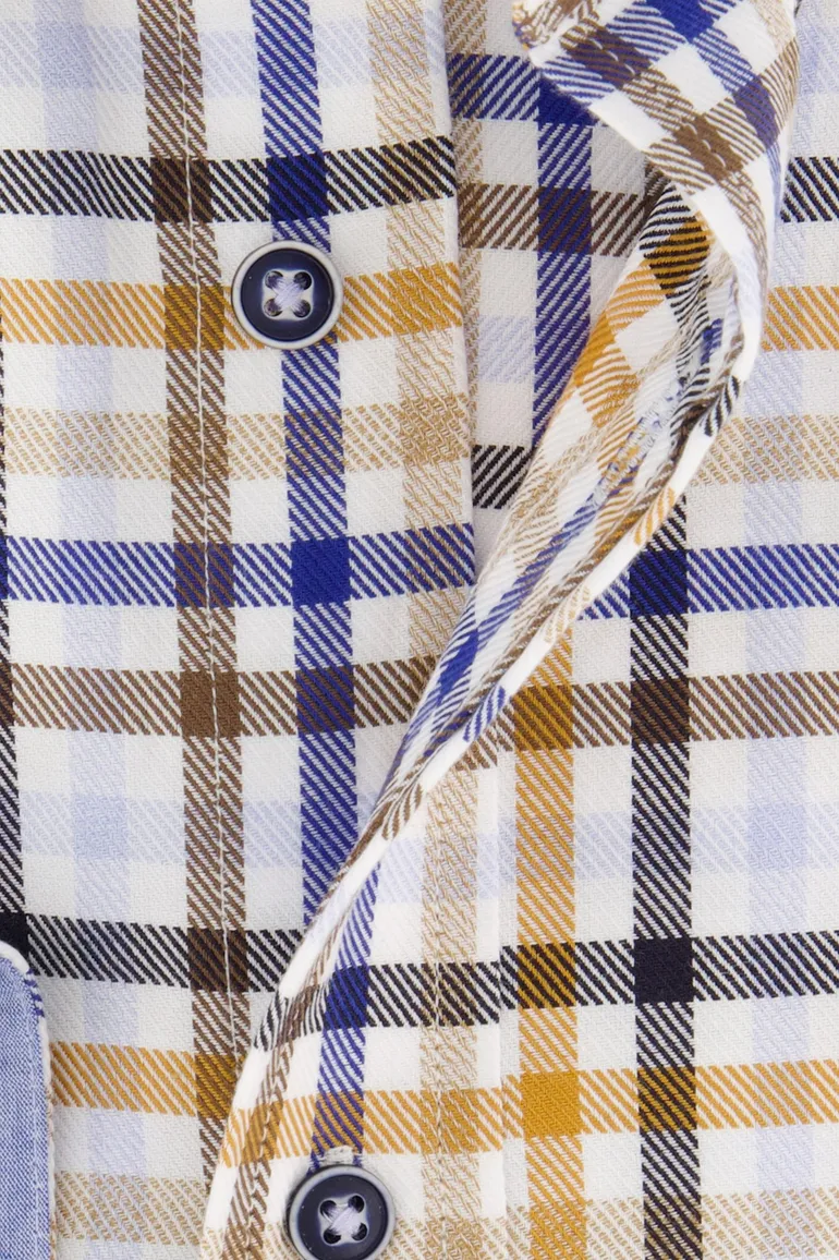 casual overhemd Giordano bruin geruit katoen wijde fit