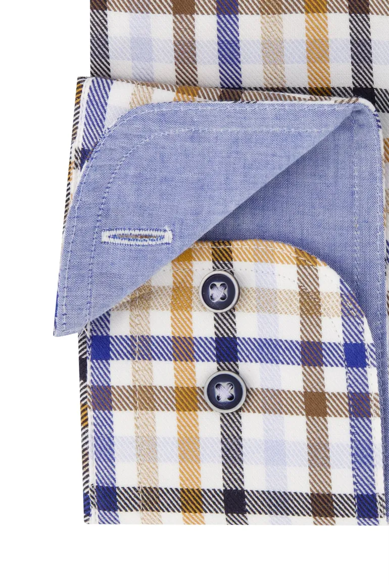 casual overhemd Giordano bruin geruit katoen wijde fit